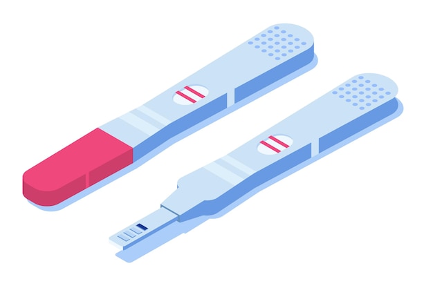 Schwangerschaftstest positive, negative linien. isometrische darstellung.