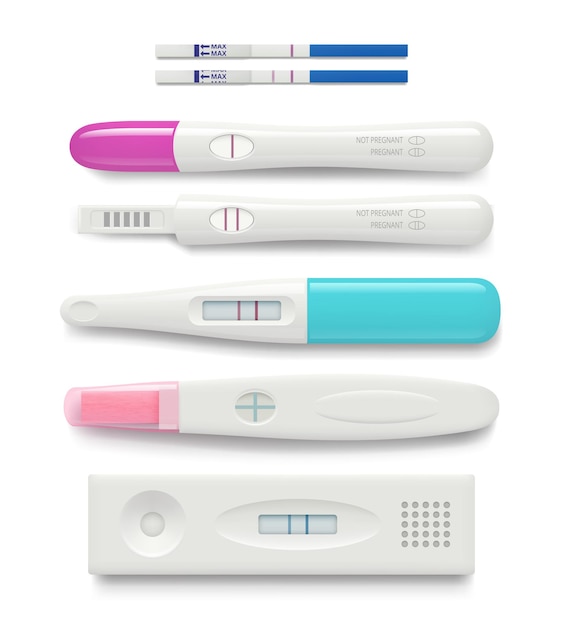 Vektor schwangerschaftstest. weiblicher negativer oder positiver test guter eisprung weibliche gesundheitsvektorrealistische bilder. illustration schwangerschaftstest, weibliche planung, medizinisch positiv