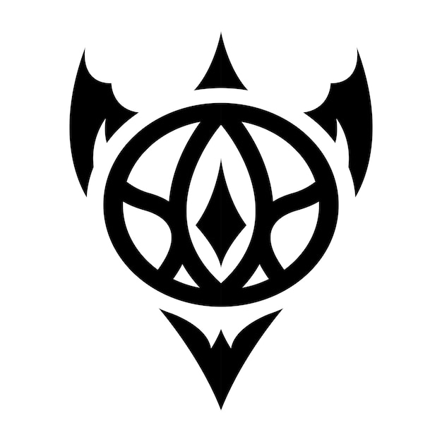 Schwarz abstraktes pfeil-symbol mit fledermaus- oder drachenflügeln auf weißem hintergrund