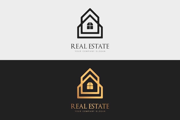 Schwarz-goldenes geometrisches immobilien-logo-design