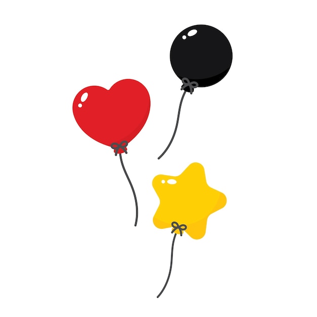 Vektor schwarz, rot und gelb gefärbte ballons als farben der deutschen flagge flachvektor-illustration