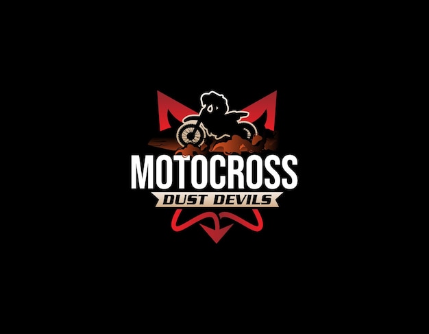 Schwarz-rote staub-dirt-bike-devil-logo-design-vorlage