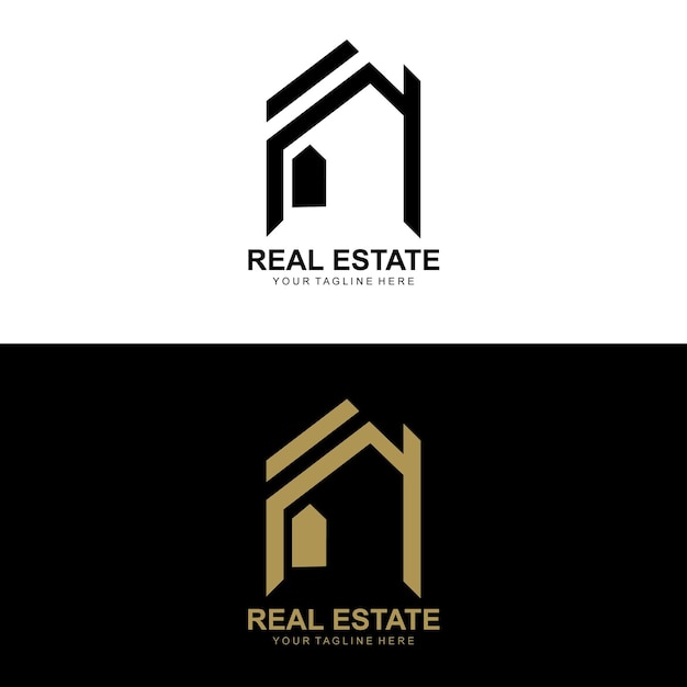 Schwarz und Gold Immobilien Gebäude Haus Logo Design Vorlage