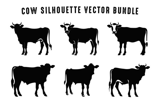 Vektor schwarz-vektor-set für kuhsilhouetten und clipart-bundle