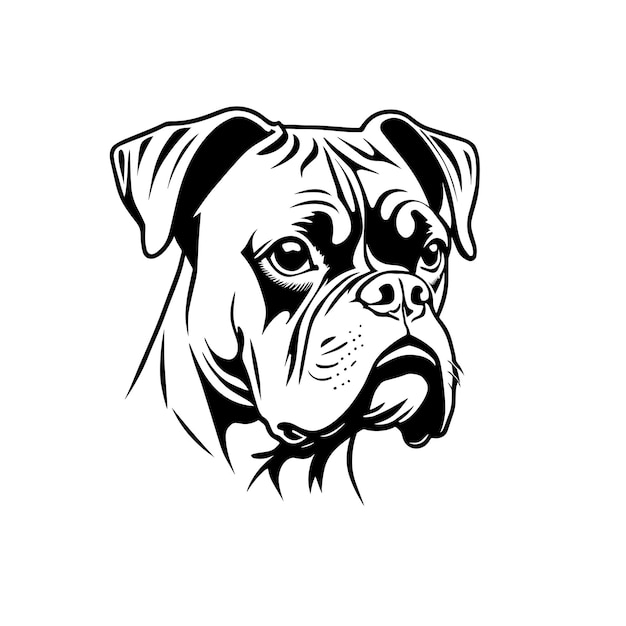 Vektor schwarz-weiß 2d flachbild eines boxerhundes gesichtssilhouette porträt familie haustier haustier hund