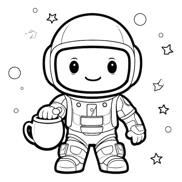 Schwarz-weiß-astronaut-zeichentrickfilm-maskottchen charakter-vektor-illustration