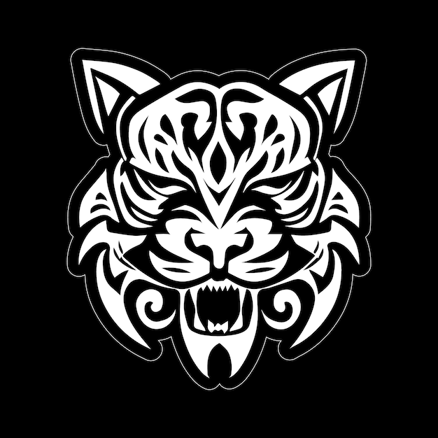 Schwarz-weiß-aufkleber mit tigerface-zeichnung für den druck auf anfrage