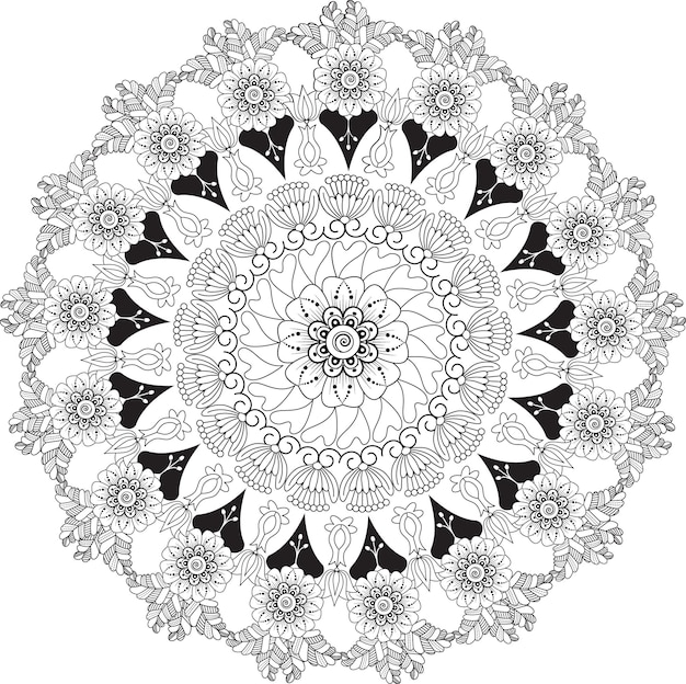 Schwarz-Weiß-Blumen-Mandala zum Ausmalen