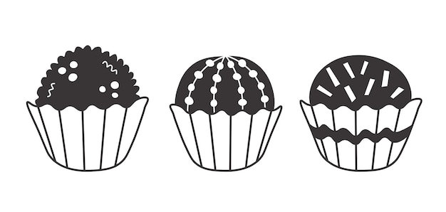 Vektor schwarz-weiß-brigadeiro-doodle-set