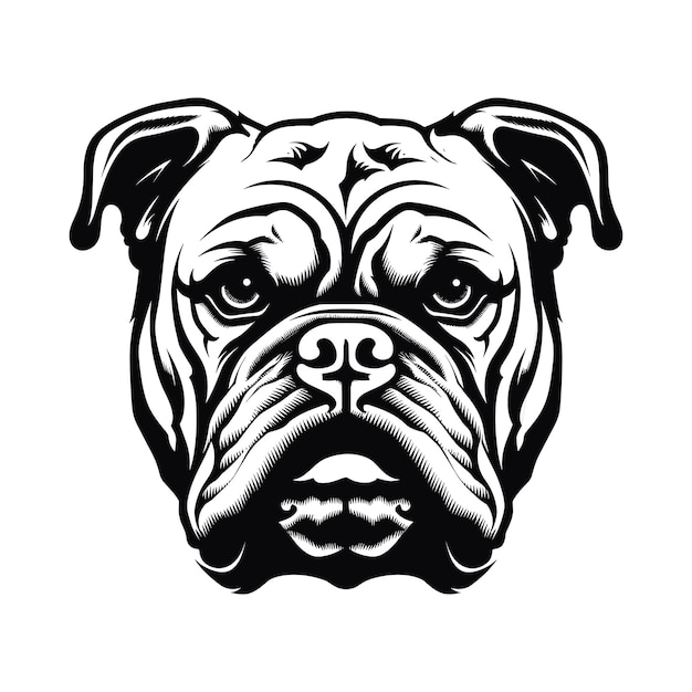 Schwarz-weiß-bulldog-gesichtsvektor-illustration