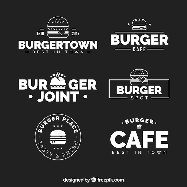 Vektor schwarz-weiß-burger-logo-kollektion
