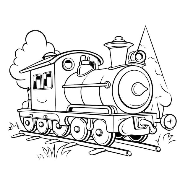 Vektor schwarz-weiß-cartoon-illustration einer dampflokomotive für ein malbuch