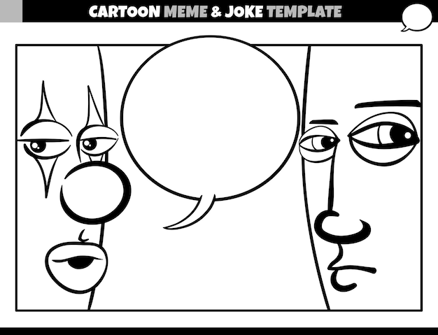 Schwarz-weiß-cartoon-meme-vorlage mit clown und mann