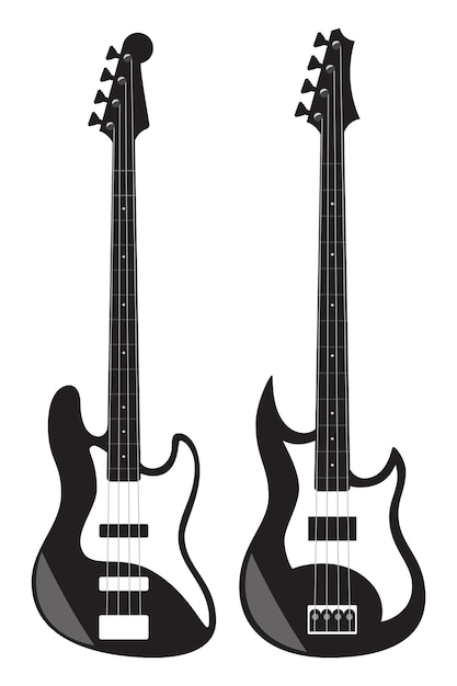 Vektor schwarz-weiß-e-gitarren isoliert auf weißem hintergrund vektor-illustration im flachen stil