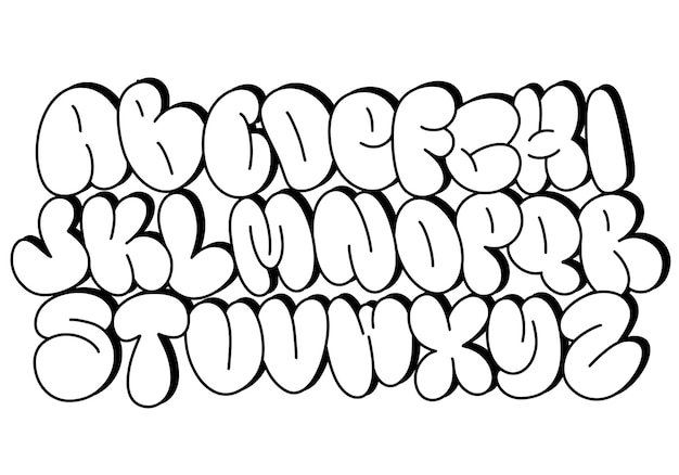 Schwarz-Weiß-Graffiti-Bubble-Schriftform-Alphabetensatz