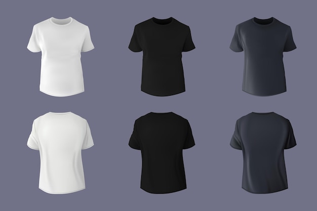 Schwarz-weiß-grau T-Shirt-Mockup Leer Kind oder Männer kurzer Ärmel Top-Jungen-Bekleidung bearbeitbare männliche Sportbekleidung Sweatshirt Freizeit-Textilbekleidung Front- und Rücksicht Vektor-Design-Mock-up