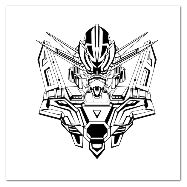 Schwarz-weiß-hand gezeichnete illustration mecha gundam robotic tatoos