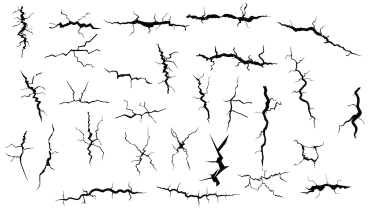 Vektor schwarz-weiß-illustrationssatz für riss-riss-vektor abstract-design beschädigt