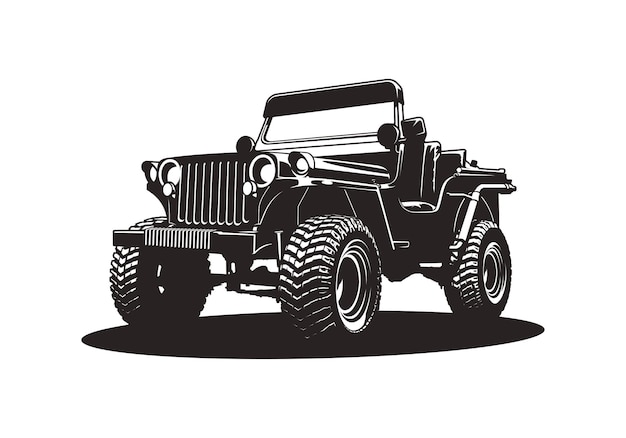 Schwarz-Weiß-Klassiker-Vektor-Illustration Retro-Vintage-Jeep