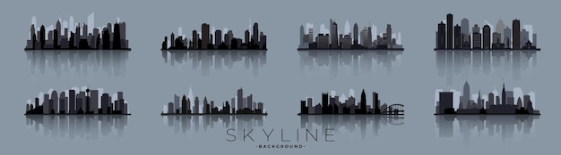 Vektor schwarz-weiß-panorama-stadt metropolis-architektur panorama-landschaft vektor-illustration