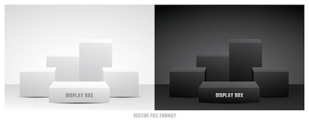 Schwarz-Weiß-Rechteck-Podium-Display-Set 3D-Illustrationsvektor in minimalem Stil
