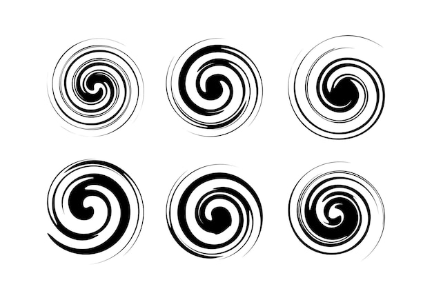 Schwarz-Weiß-Spiralwirbel, verdrehte Wirbelsilhouette auf weißem Hintergrund