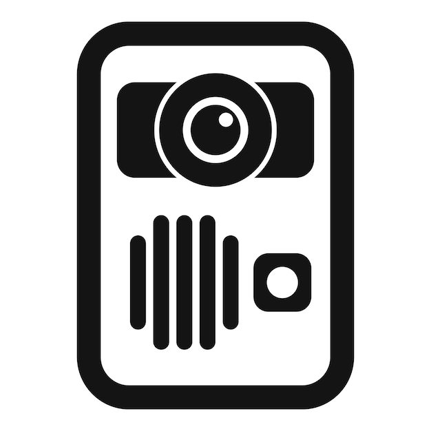 Schwarz-Weiß-Symbol eines einfachen Intercom-Systems, das eine Kamera und einen Lautsprecher zeigt