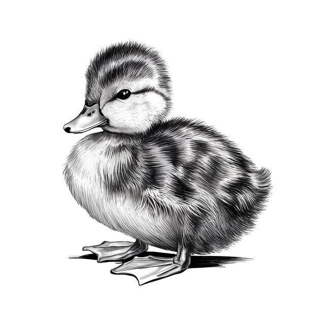 Vektor schwarz-weiß-vektor-illustration mit eingravierter zeichnung im duckling-stil