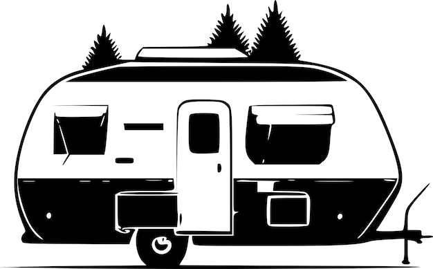 Vektor schwarz-weiß-vektor-illustration von camper