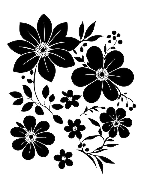 Schwarz-weiße Blumen-Silhouette-Schablonenvektorillustrationen