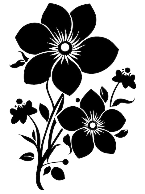 Schwarz-weiße Blumen-Silhouette-Schablonenvektorillustrationen