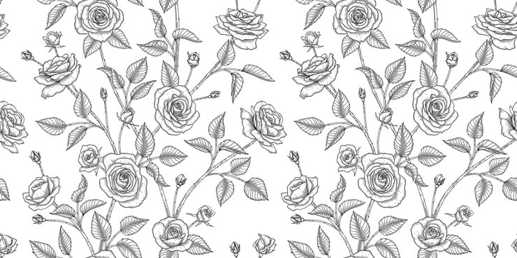 Vektor schwarz-weiße illustration mit blumenmuster