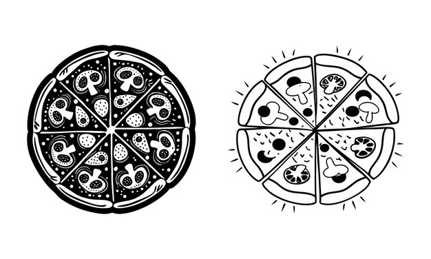 Schwarz-weiße Pizza-Illustration