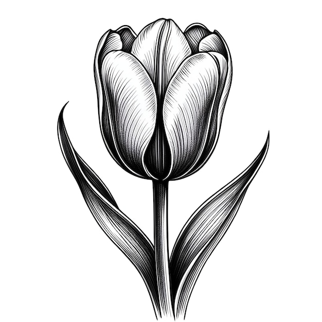 Vektor schwarz-weiße tulpen-silhouette-vektor-tattoo-illustration