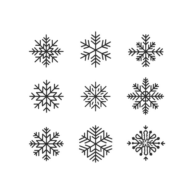Schwarz-weiße Winter-Schneeflocken-Vektorkunst-Illustrationssatz