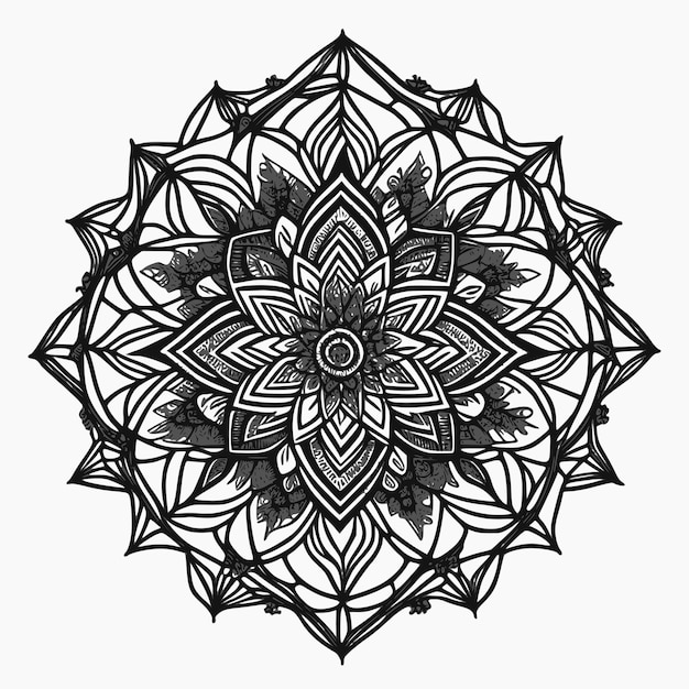 Schwarz-weiße zeichnung eines mandalas mit dem wort lotus darauf.