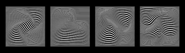 Vektor schwarz-weißer abstrakter wellenlinien-streifen-vektor-illustrationssatz wellenförmiger hintergrund der optischen kunst