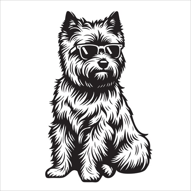 Vektor schwarz-weißer cairn terrier hund mit sonnenbrille illustration vektor