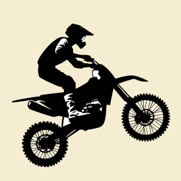 Schwarz-weißer Motocross-Fahrer-Silhouette-Illustrationsvektor
