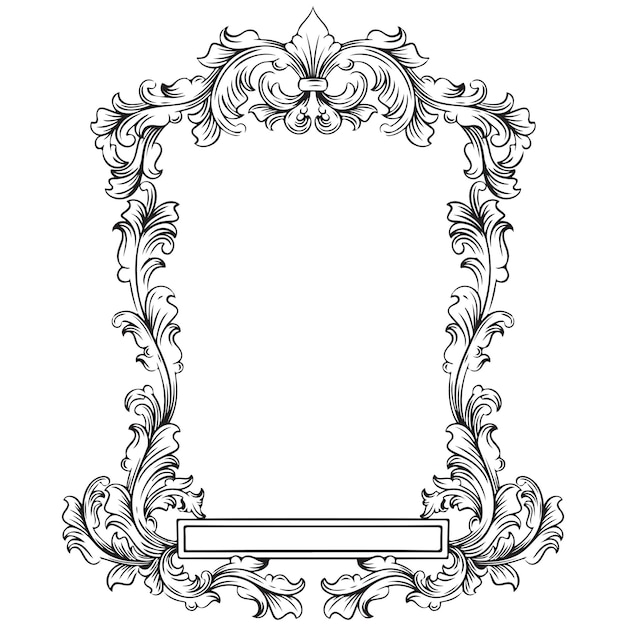 schwarz-weißer Vintage-Baroque-Rahmen mit Ornamentengravur-Illustration