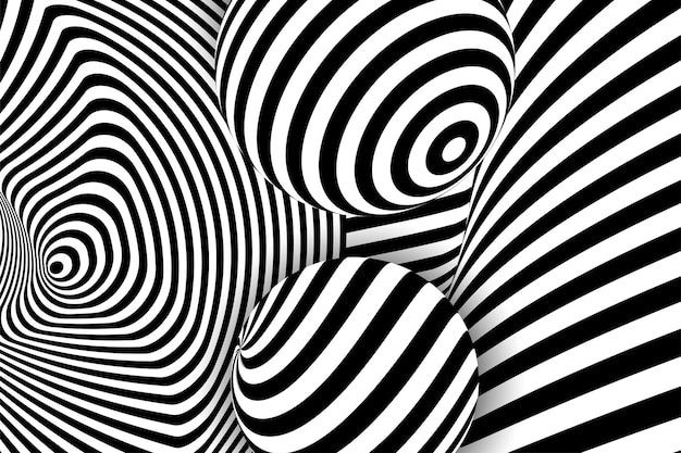 Schwarz-weißes 3d-linienverzerrungs-illusionsdesign geometrisches streifenmusterillustrationskunst