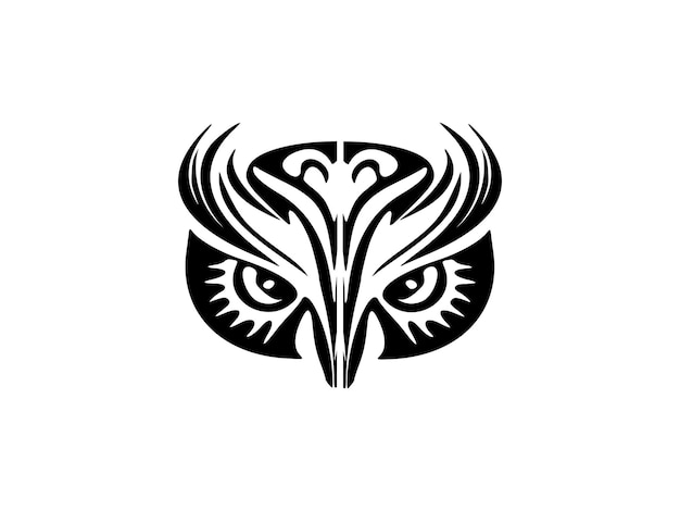 Schwarz-weißes Eulen-Gesichtstattoo mit polynesischen Motiven