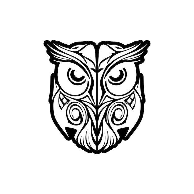 Schwarz-weißes Eulen-Tattoo-Design mit polynesischen Mustern
