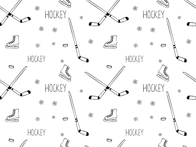 Vektor schwarz-weißes, nahtloses doodle-muster für eishockey