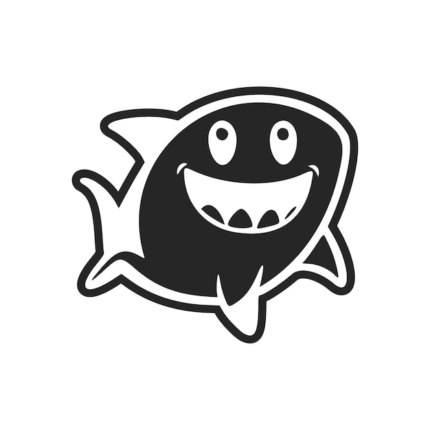 Schwarz-weißes unkompliziertes Logo mit einem charmanten fröhlichen Hai