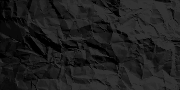 Schwarz zerknittertes Papier Texturmuster rauer Grunge alter leerer Vektor abstrakter Hintergrund
