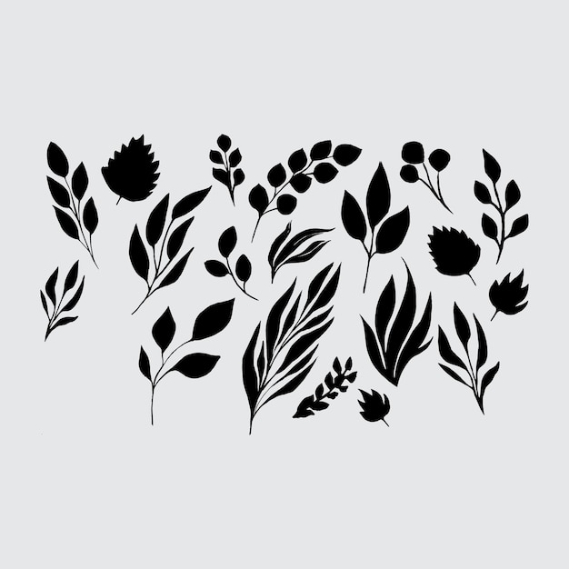 Schwarzblatt-Ink-Silhouetten setzen Vektor-isolierte Illustration