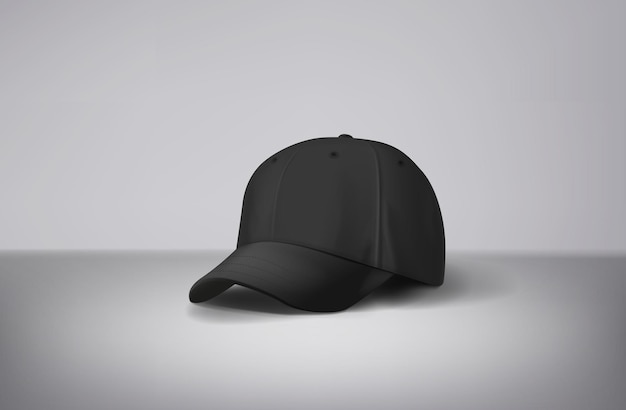 Schwarze Baseballmütze in grauem Hintergrund für Branding und Werbung