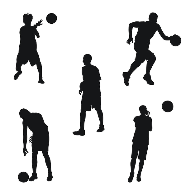 Schwarze basketball-silhouette eines basketballspielers mit einem ball