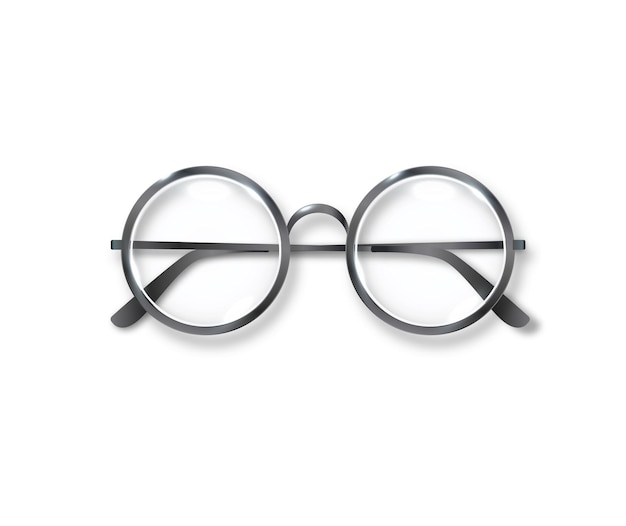 Schwarze Brille, runde Brille mit schwarzem Rand, Zubehöroptik, sieht gut aus, Vintage-Trendvektor mit Linse